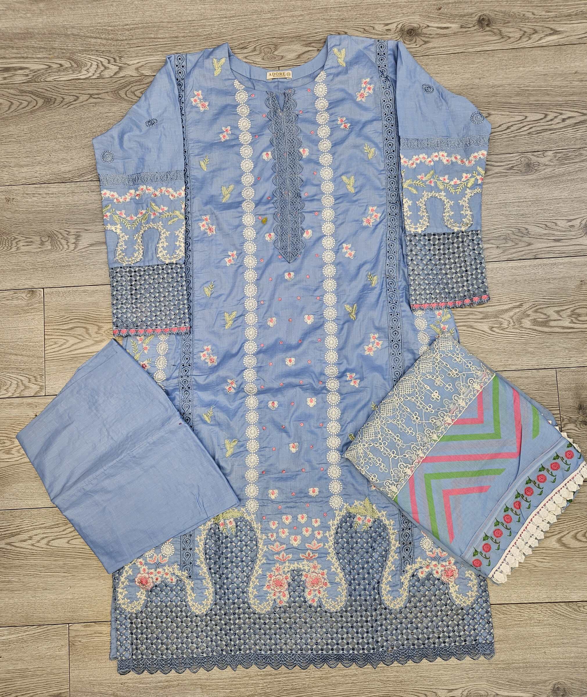 SUF light sky blue with pink colour thread and sequins laser cut