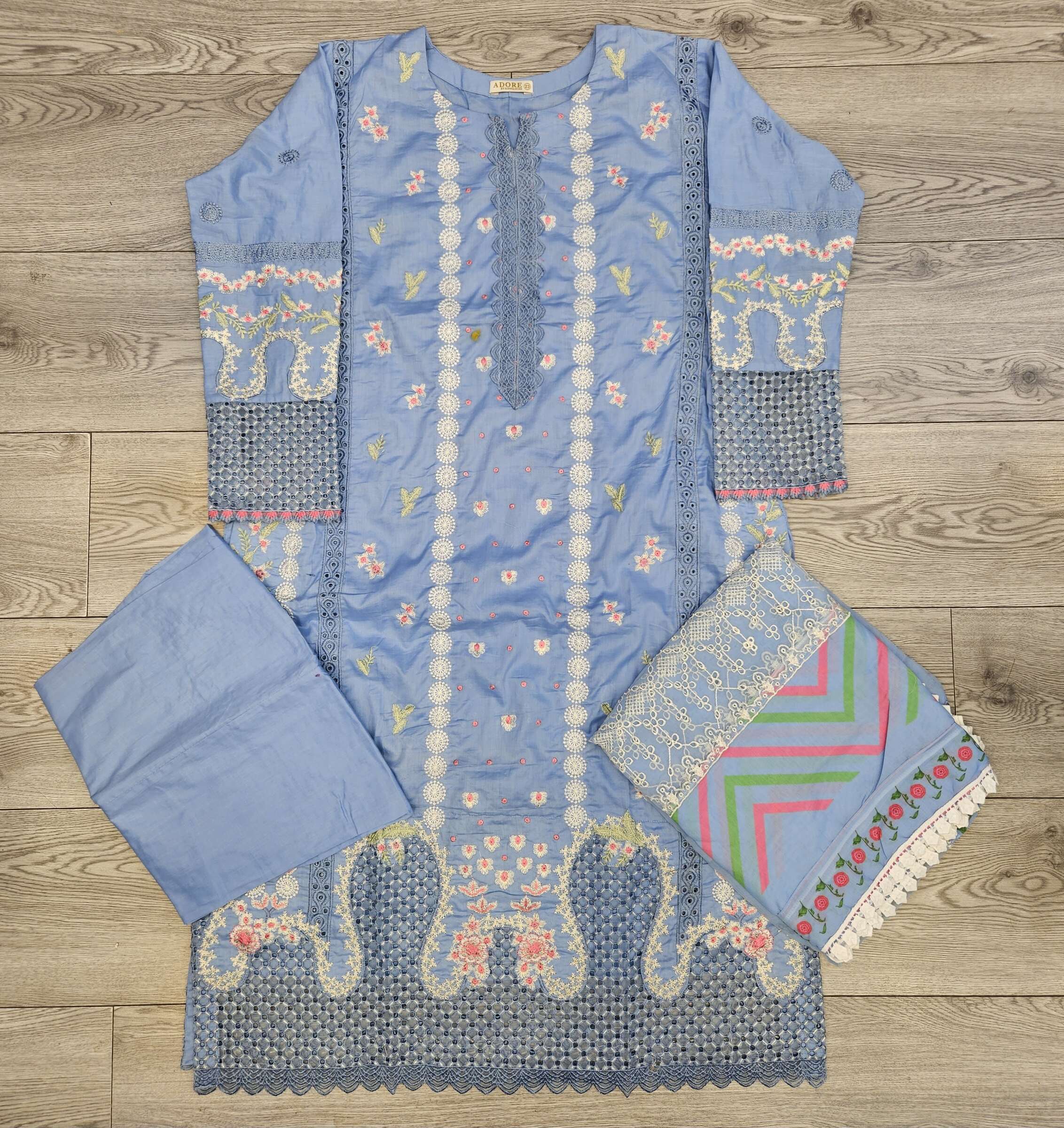 SUF light sky blue with pink colour thread and sequins laser cut