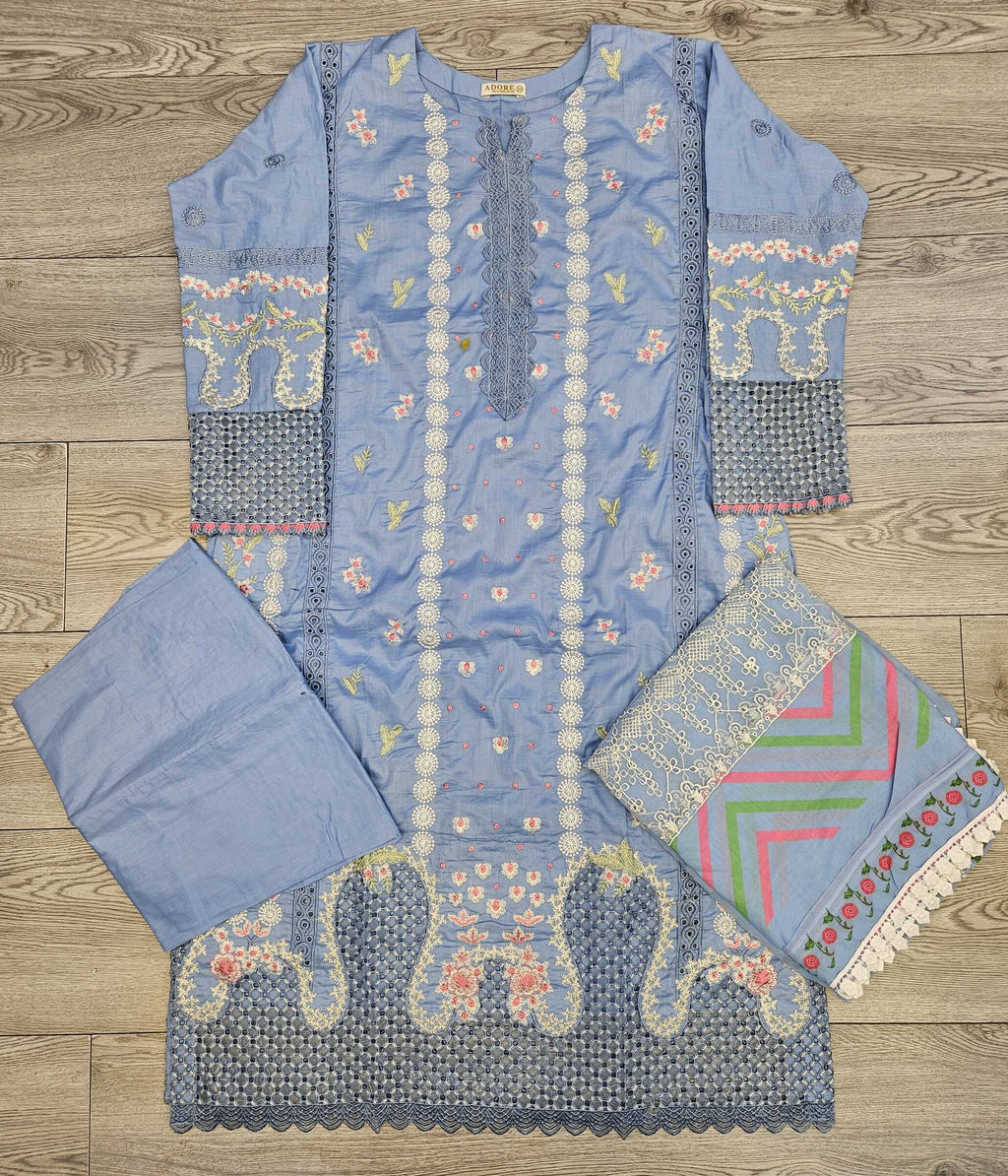 SUF light sky blue with pink colour thread and sequins laser cut