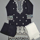 Black and white colour thread and sequins embroidered