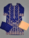 Navy blue and peach colour thread and sequins embroidered