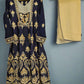 Midnight blue and dandelion yellow colour thread and sequins embroidered