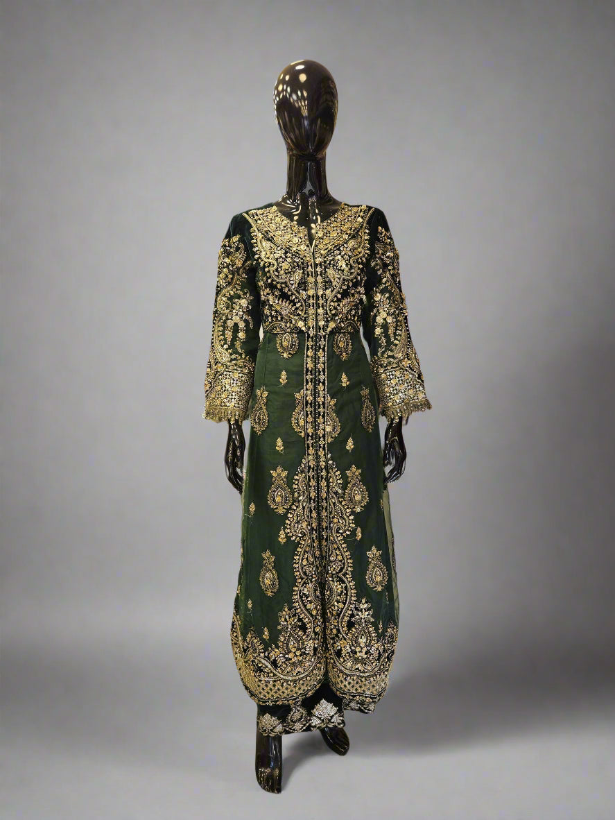 MB Mbroidered dark green colour velvet front bodice