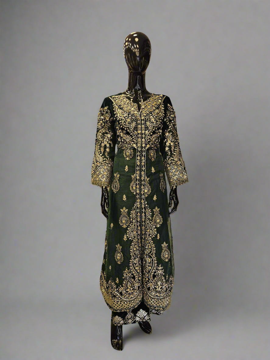 MB Mbroidered dark green colour velvet front bodice