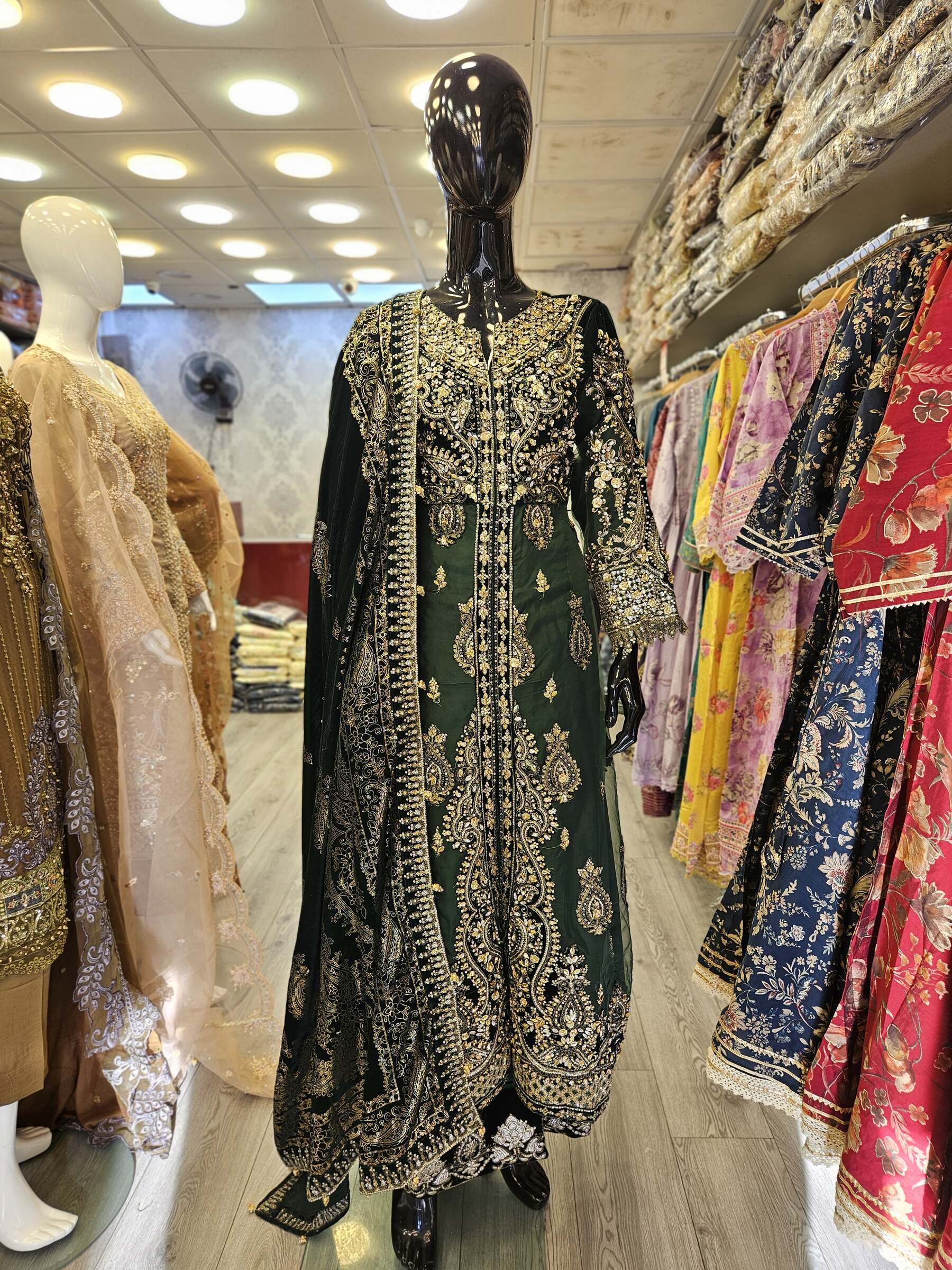 MB Mbroidered dark green colour velvet front bodice