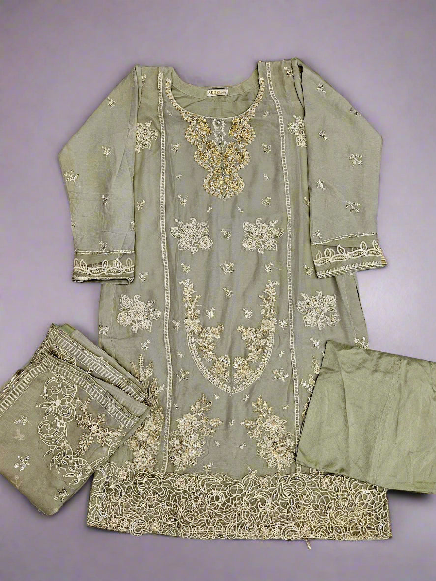 AD1 Sage Green Colour Hand Embellished in Pearls Stones