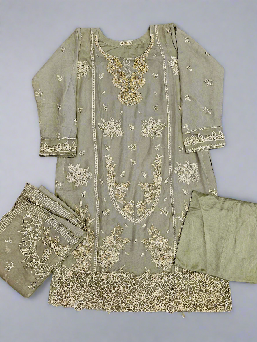 AD1 Sage Green Colour Hand Embellished in Pearls Stones