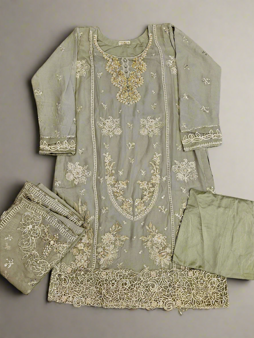 AD1 Sage Green Colour Hand Embellished in Pearls Stones