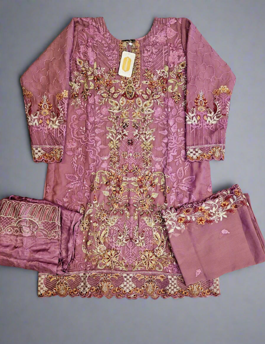 FLS rose pink and silver colour luxury hand embellished shalwar kameez