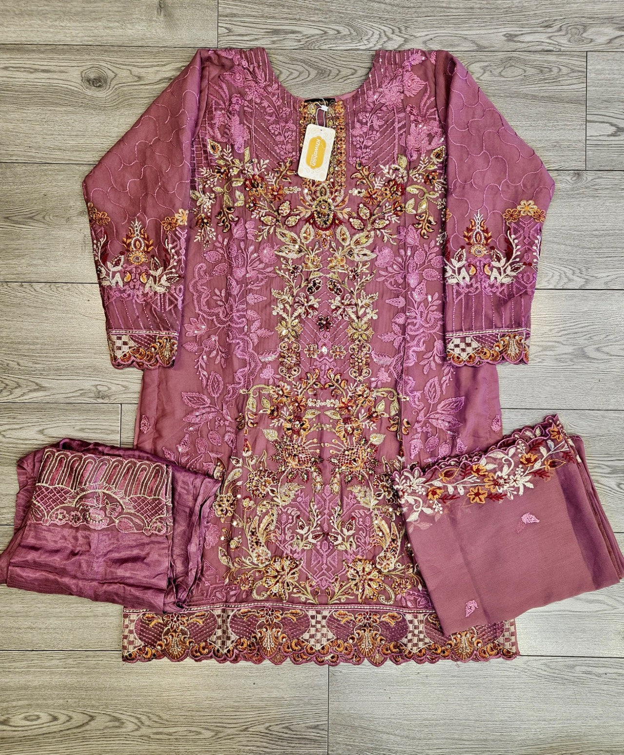 FLS rose pink and silver colour luxury hand embellished shalwar kameez