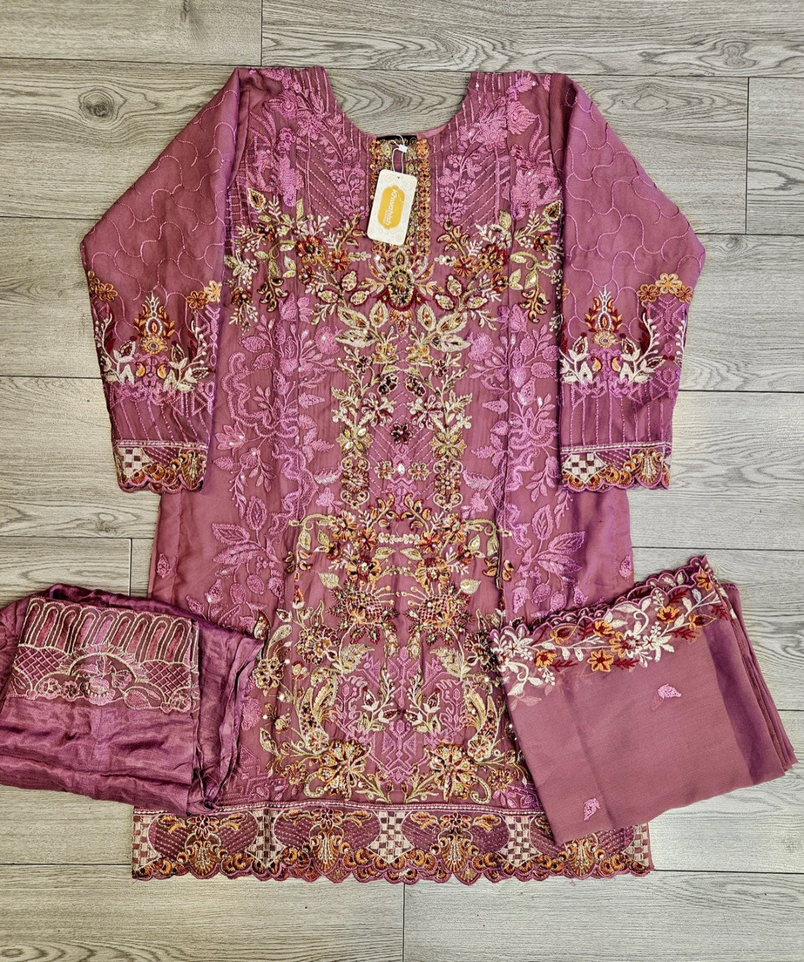 FLS rose pink and silver colour luxury hand embellished shalwar kameez