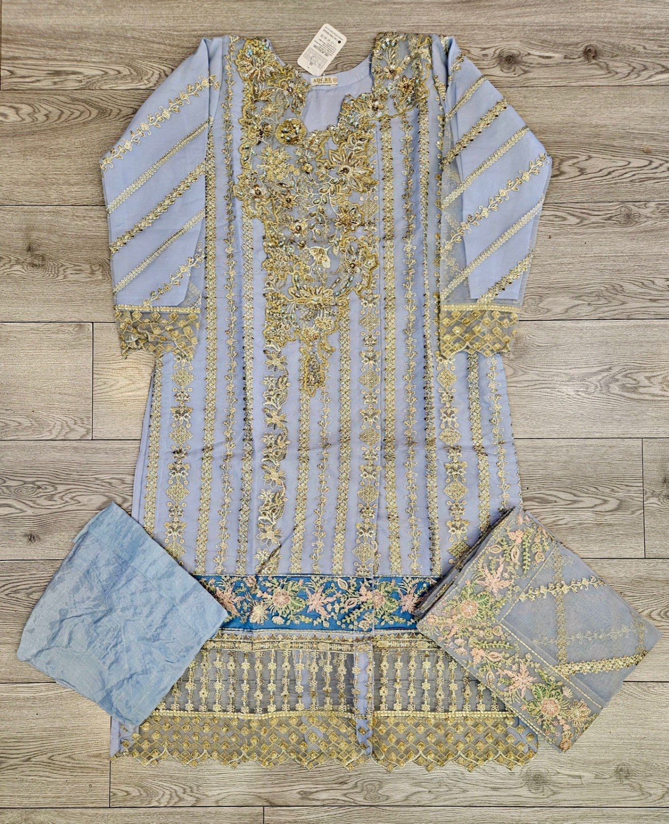 EMA cornflower blue and gold colour luxury hand embellished shalwar kameez