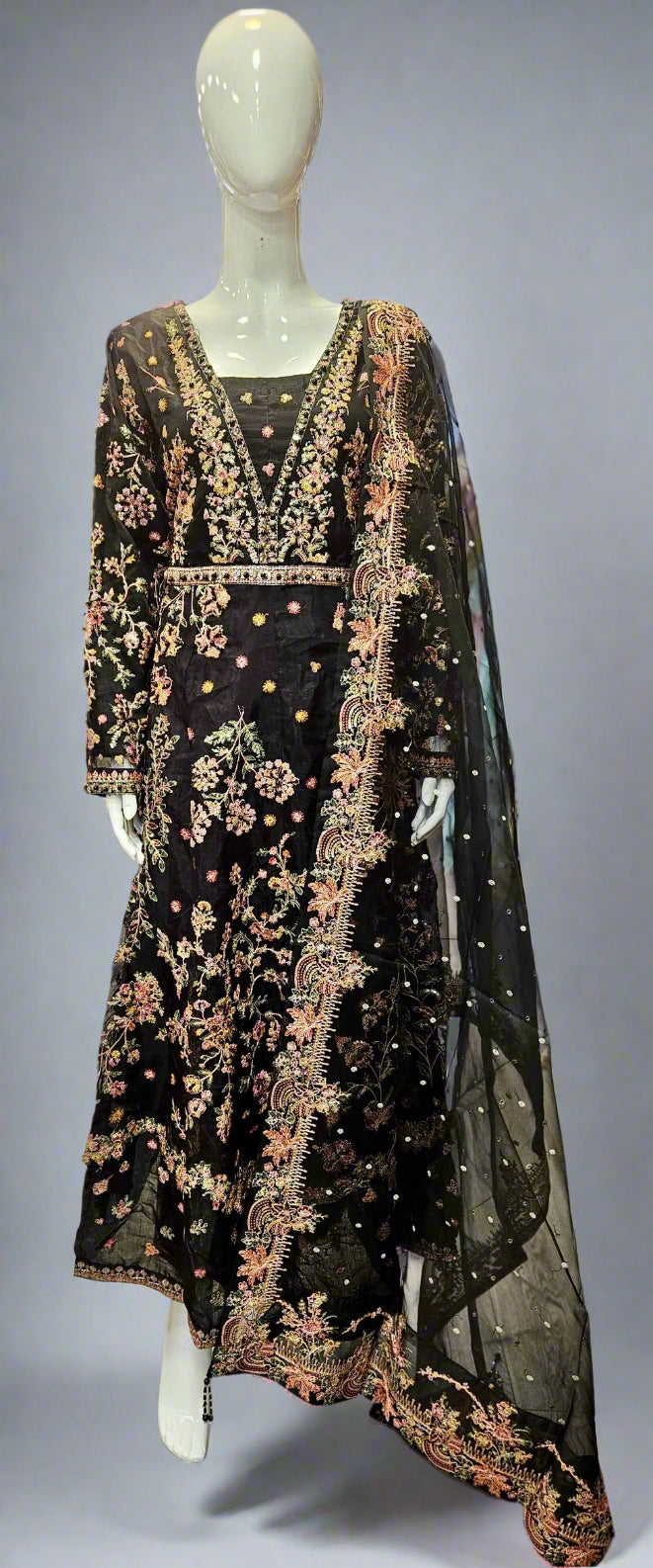 MB black and rose pink luxury hand embellished dress embroidery dupatta in sizes [M to 5XL] womenswear traditional fancy plus size clothing