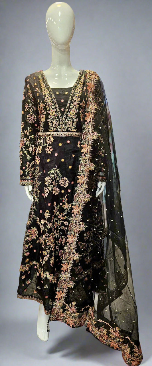 MB black and rose pink luxury hand embellished dress embroidery dupatta in sizes [M to 5XL] womenswear traditional fancy plus size clothing