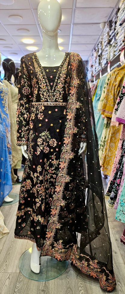 MB black and rose pink luxury hand embellished dress embroidery dupatta in sizes [M to 5XL] womenswear traditional fancy plus size clothing