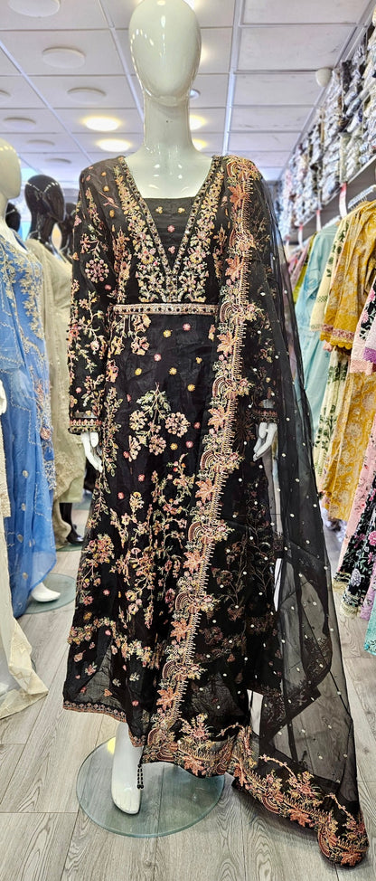 MB black and rose pink luxury hand embellished dress embroidery dupatta in sizes [M to 5XL] womenswear traditional fancy plus size clothing