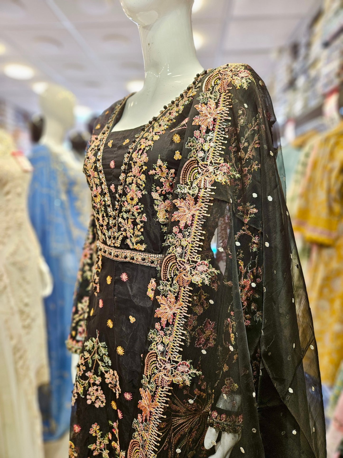 MB black and rose pink luxury hand embellished dress embroidery dupatta in sizes [M to 5XL] womenswear traditional fancy plus size clothing