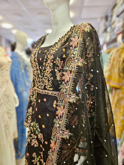 MB black and rose pink luxury hand embellished dress embroidery dupatta in sizes [M to 5XL] womenswear traditional fancy plus size clothing