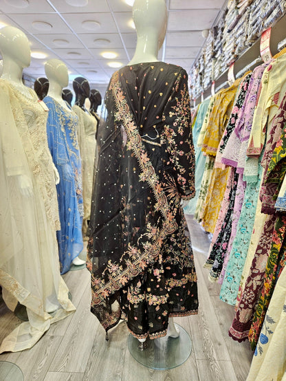 MB black and rose pink luxury hand embellished dress embroidery dupatta in sizes [M to 5XL] womenswear traditional fancy plus size clothing