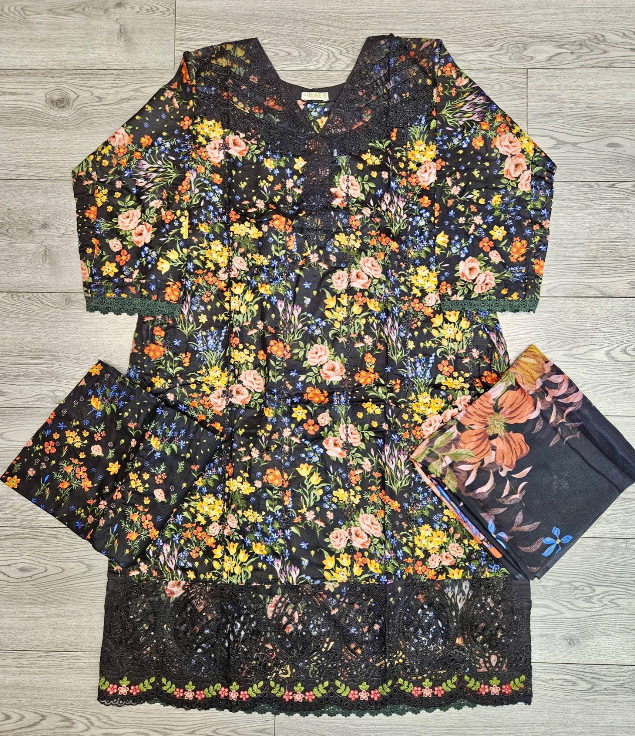 MB black colour thread and laser cut chikan embroidered cotton fabric shalwar kameez with embroidery dupatta in sizes [M to 7XL] womenswear traditional plus size clothing
