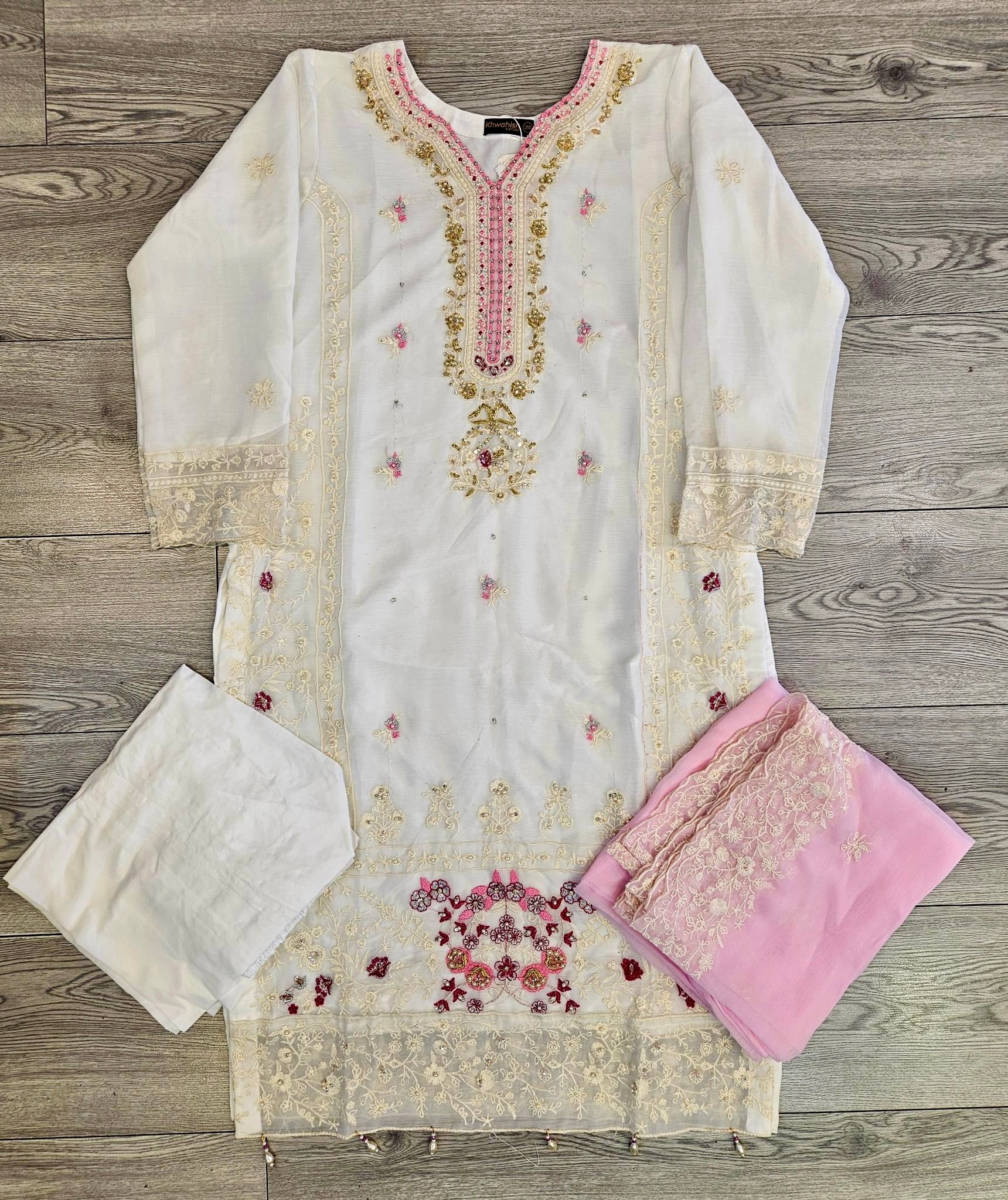 AG white and bubblegum pink colour hand embellished in pearls crystals stones