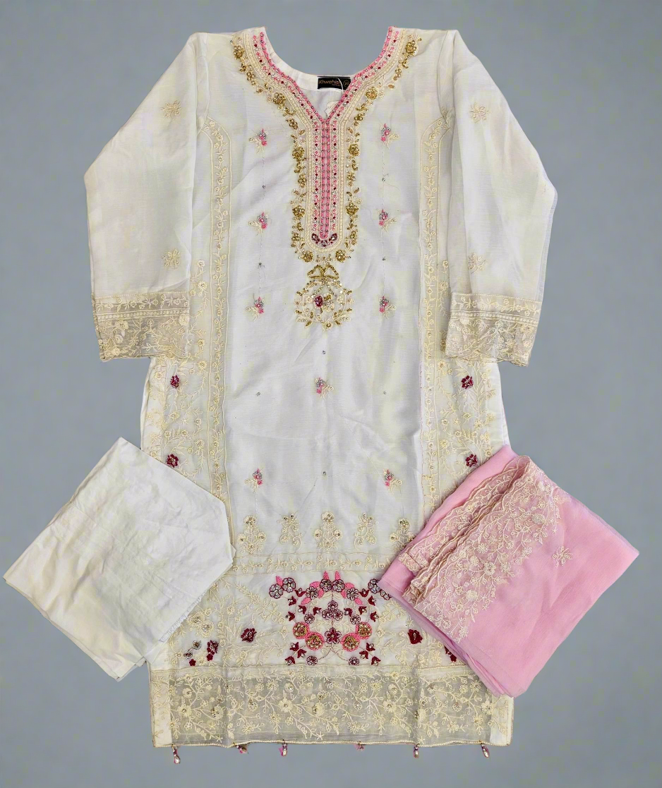 AG white and bubblegum pink colour hand embellished in pearls crystals stones