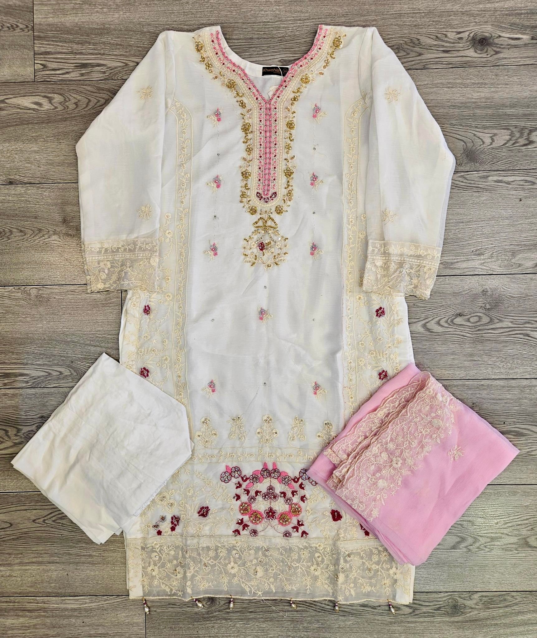 AG white and bubblegum pink colour hand embellished in pearls crystals stones