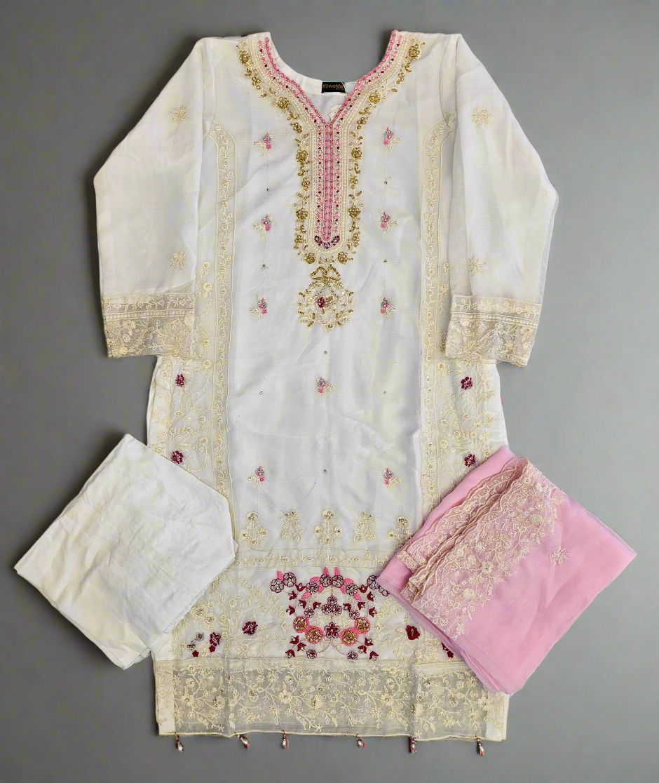 AG white and bubblegum pink colour hand embellished in pearls crystals stones