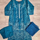 MB teal blue and silver colour laser cutwork chikan embroidery