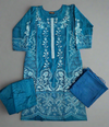 MB teal blue and silver colour laser cutwork chikan embroidery