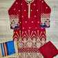 ZACHI ruby red and midnight blue colour laser cutwork chikan embroidery