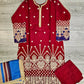 ZACHI ruby red and midnight blue colour laser cutwork chikan embroidery