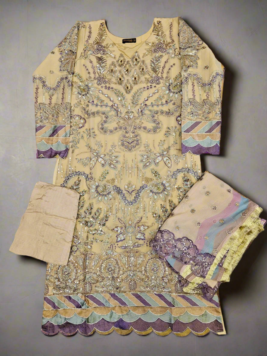 BRQ MYSA tuscan sun and violet colour hand embellished in pearls crystals stones