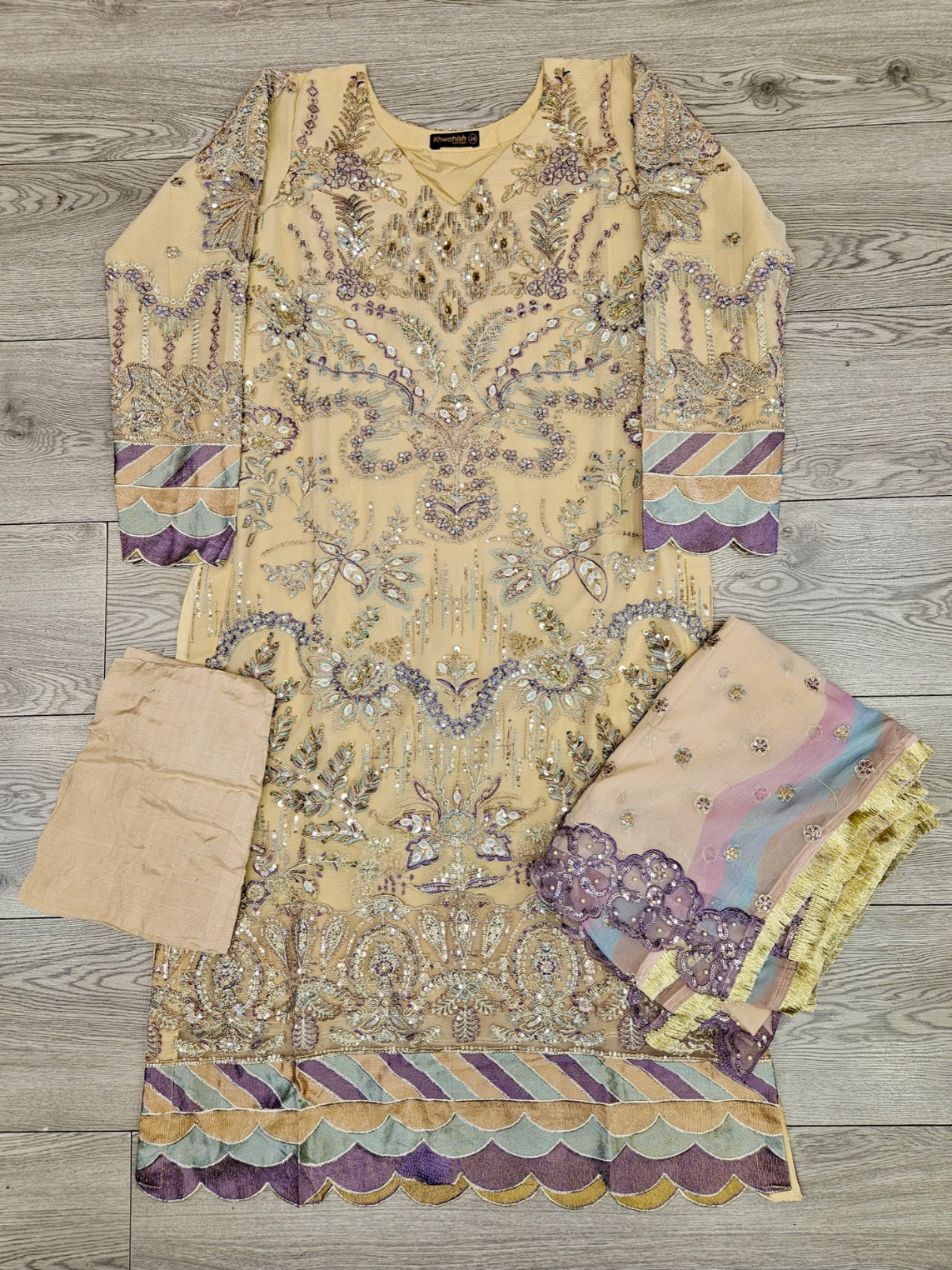 BRQ MYSA tuscan sun and violet colour hand embellished in pearls crystals stones