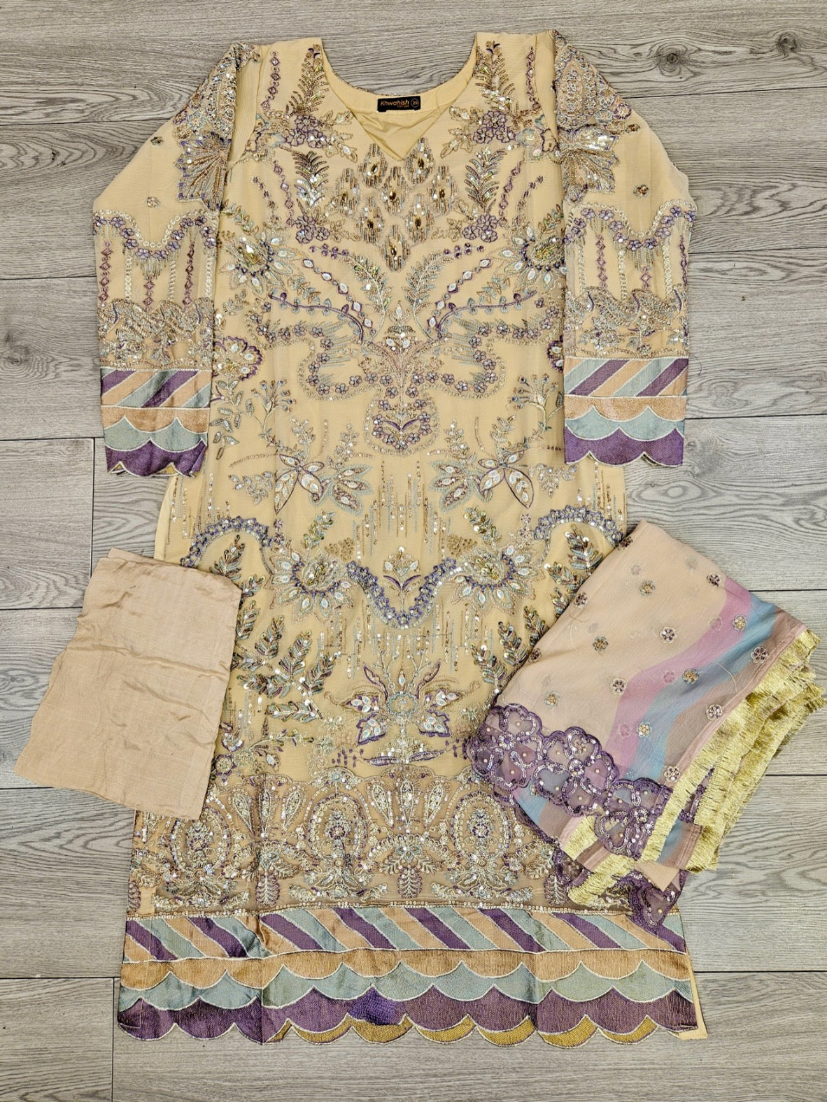 BRQ MYSA tuscan sun and violet colour hand embellished in pearls crystals stones