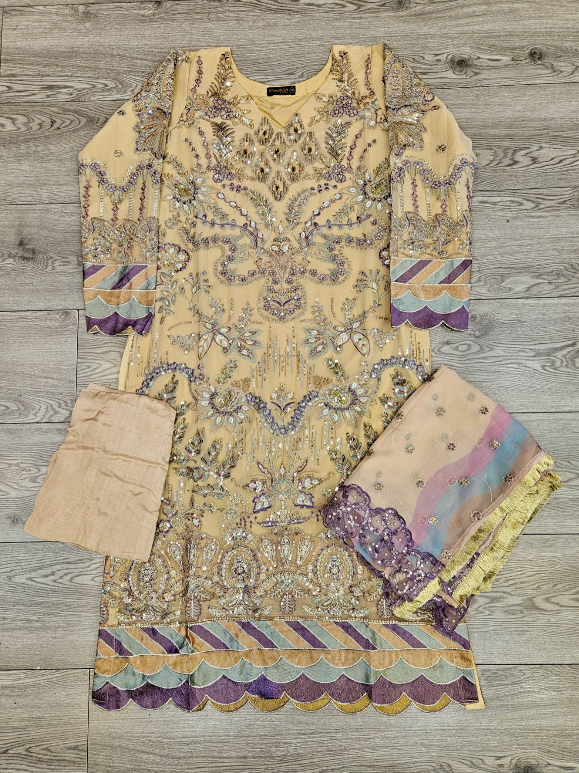 BRQ MYSA tuscan sun and violet colour hand embellished in pearls crystals stones