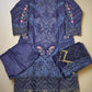 MB navy blue and gold colour laser cutwork chikan embroidery