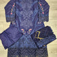 MB navy blue and gold colour laser cutwork chikan embroidery