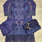 MB navy blue and gold colour laser cutwork chikan embroidery