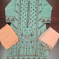 CRM blue green and peach colour thread embroidery linen fabric shalwar kameez