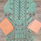 CRM blue green and peach colour thread embroidery linen fabric shalwar kameez