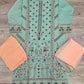 CRM blue green and peach colour thread embroidery linen fabric shalwar kameez