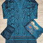 MB Teal Blue Laser-Cut Chikan Embroidery with Floral Dupatta