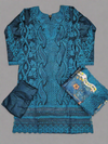 MB Teal Blue Laser-Cut Chikan Embroidery with Floral Dupatta