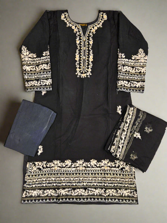 AG Black & Gold (2) Colour Hand Embellished in Pearls Stones Crystals Shalwar Kameez in Chiffon Fabric Sizes [M to 8XL] - Womenswear traditional dress plus size