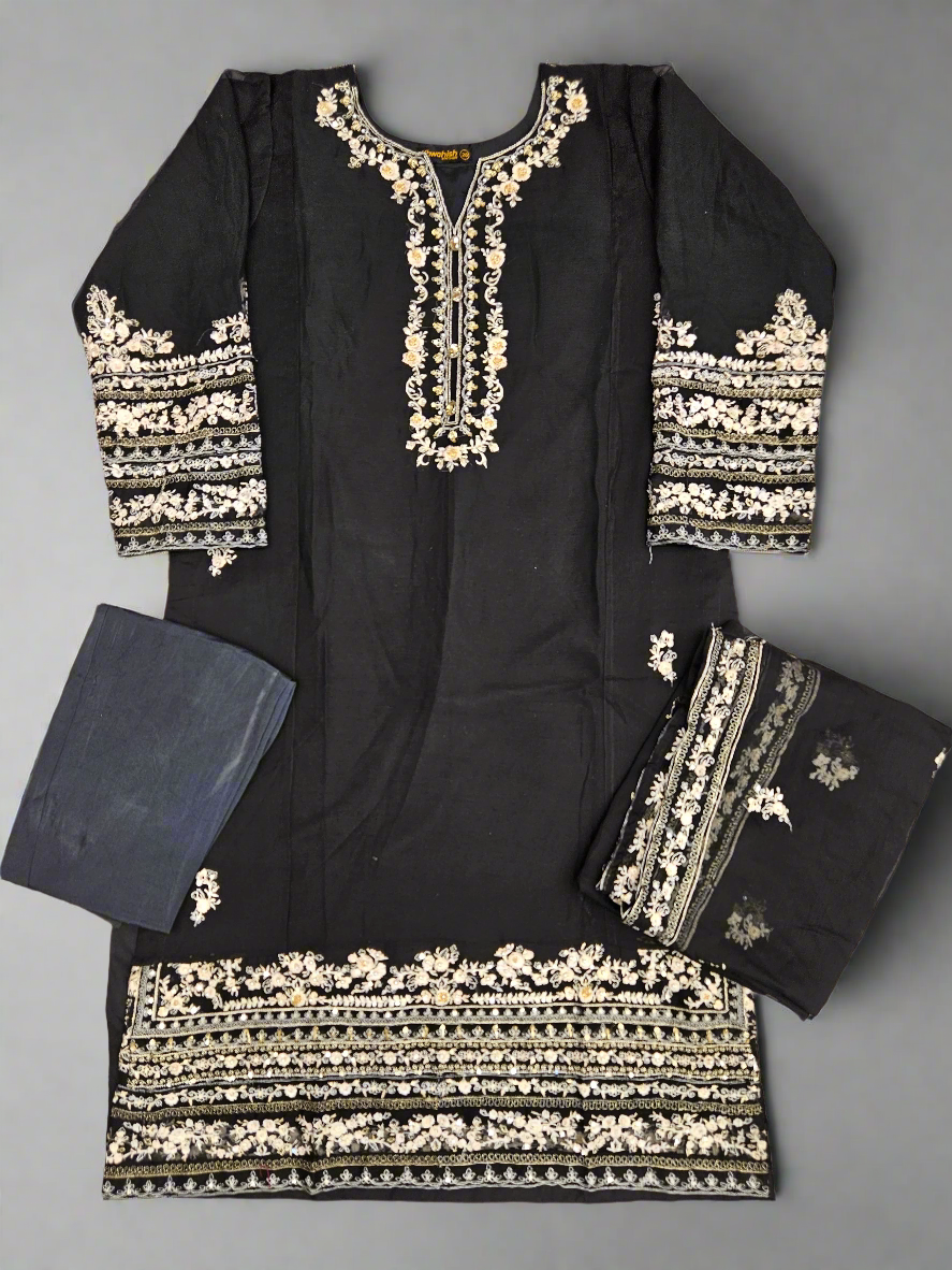 AG Black & Gold (2) Colour Hand Embellished in Pearls Stones Crystals Shalwar Kameez in Chiffon Fabric Sizes [M to 8XL] - Womenswear traditional dress plus size