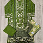 BRQ forest green floral print laser-cut embroidery cotton shalwar kameez