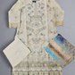 BRQ off-white and blue grey floral print laser-cut embroidery cotton shalwar kameez