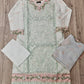 BRQ robin egg blue and salmon pink laser-cut chikan embroidery cotton shalwar kameez