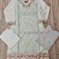 BRQ robin egg blue and salmon pink laser-cut chikan embroidery cotton shalwar kameez